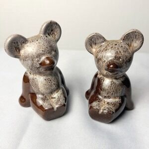 VTG Pair London Canada Koala Figurines‎ Brown Cream Drip Glaze Ceramic Woodland
